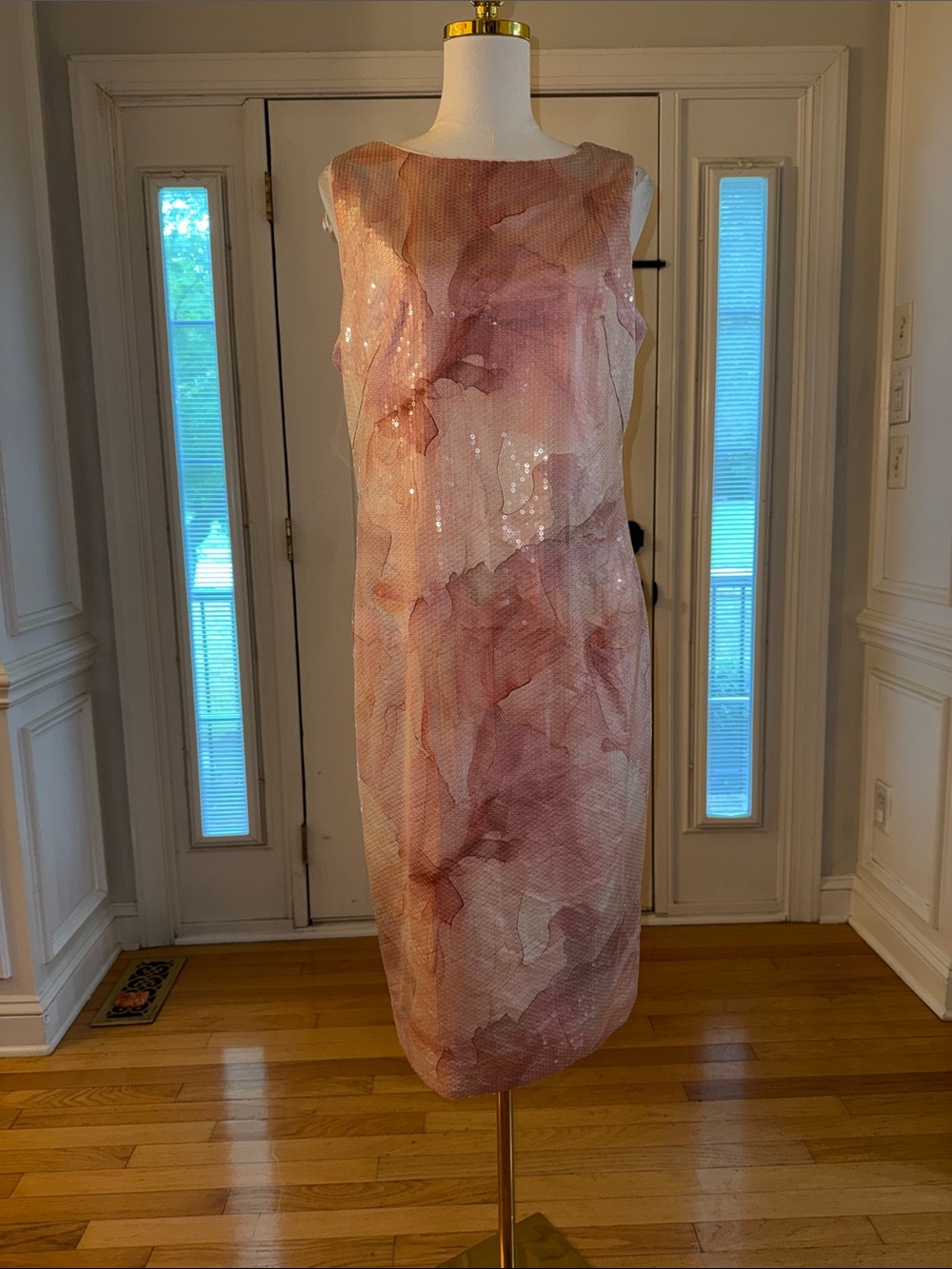 Donna Karan Sequin Sheath Dress in Blush Pink